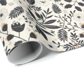 Schwarz-Weiß Botanisches Muster Rustikale Weihnach Geschenkpapier (Rolleneckpunkt)
