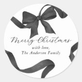 Schwarz-weiß Bow Frohe Weihnachten Runder Aufkleber (Vorderseite)