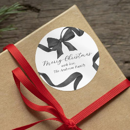 Schwarz-weiß Bow Frohe Weihnachten Runder Aufkleber