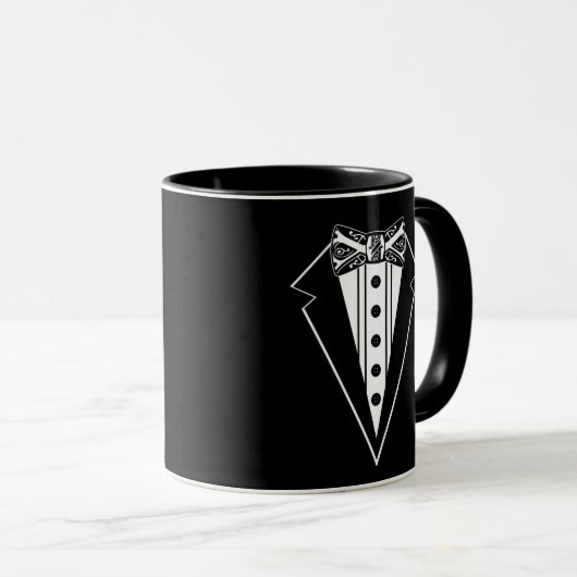 Schwarz-Weiß-Bow-Krawatte mit Tux Tasse (VorderseiteRechts)