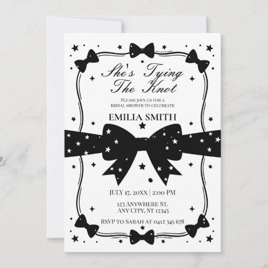 Schwarz-weiß Bow Sie bindet das Brautparty des Kno Einladung (Vorderseite)