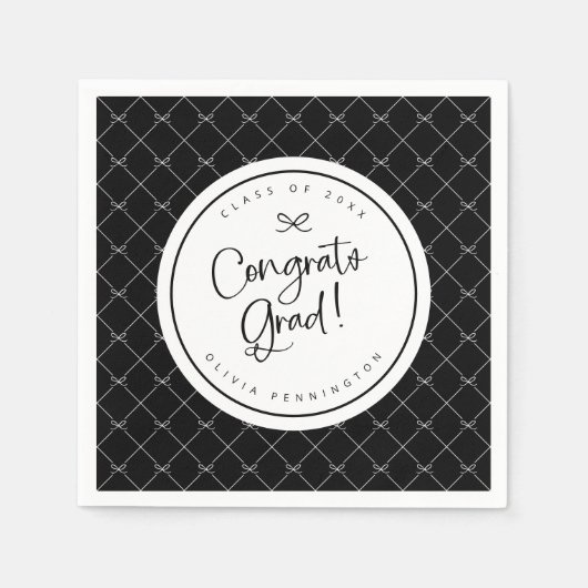 Schwarz-weiß Bows Glückwunschs Grad Graduationspar Serviette (Vorderseite)