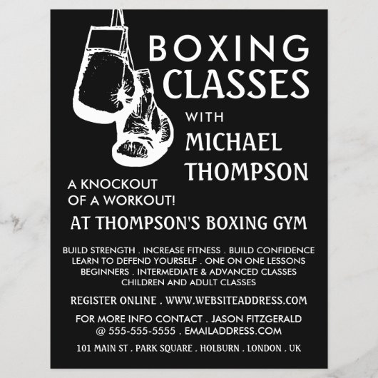 Schwarz-Weiß-Boxhandschuhe, Boxklassenwerbung Flyer (Vorne)