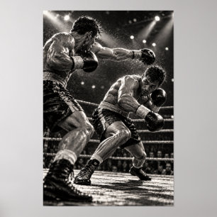 Schwarz-Weiß-Boxkampf Dramatische Action Sport Poster