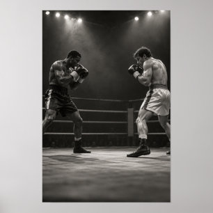 Schwarz-Weiß-Boxkampf Zwei männliche Boxer Wand Poster