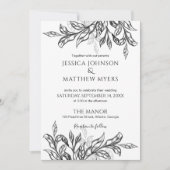 Schwarz-Weiß-Branch und Blätter mit Monogramm-Hoch Einladung (Vorderseite)