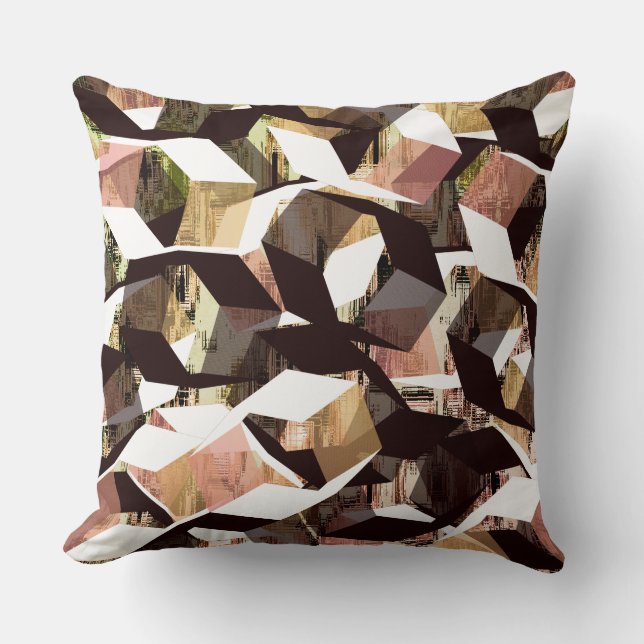 Schwarz-Weiß-Braun-Hexagonen auf pixelig Kissen (Vorderseite)