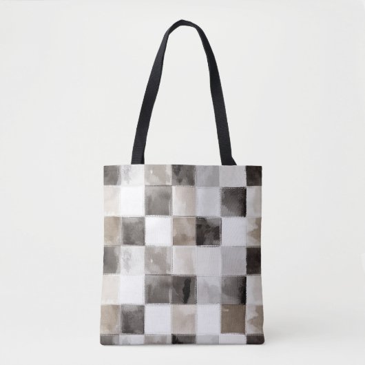 Schwarz Weiß Braun Quadrate Tasche (Vorderseite)