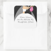 Schwarz-Weiß-Braun- und Groom-Adressaufkleber Quadratischer Aufkleber (Tasche)