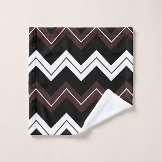 Schwarz-weiß-braune Zickzack Streifenmuster Badhandtuch Set (Waschlappen)