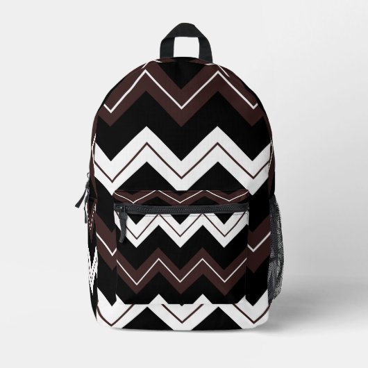 Schwarz-weiß-braune Zickzack Streifenmuster Bedruckter Rucksack (Vorderseite)