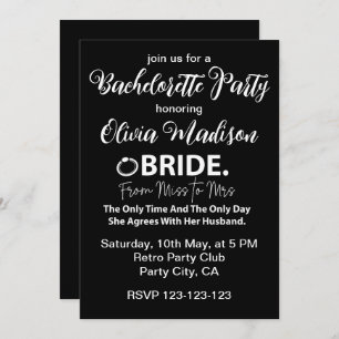 Schwarz-Weiß-Braut als Junggeselinnen-Abschied Einladung