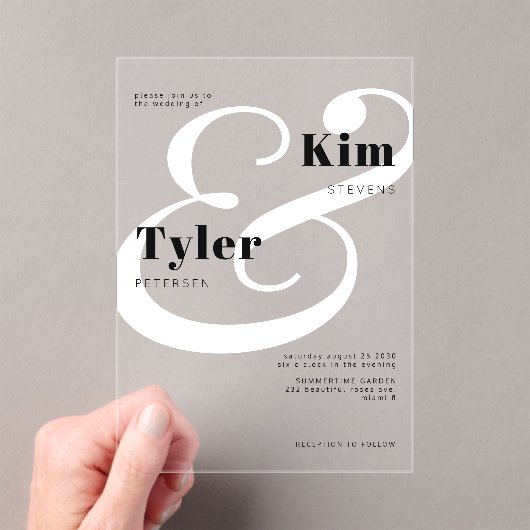 Schwarz-Weiß-Braut und Bräutigam-Namen Hochzeit Acryleinladungen (Insitu (Handheld))