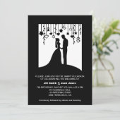 Schwarz-Weiß Braut und Bräutigam Silhouetten Hochz Einladung (Stehend Vorderseite)