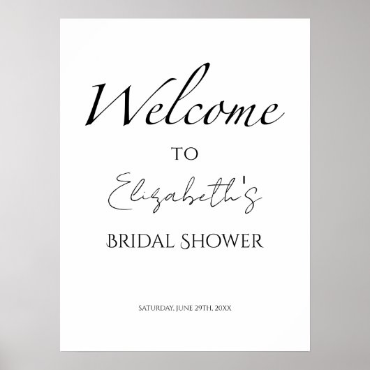Schwarz-Weiß-Brautparty Begrüßungszeichen Poster (Vorne)