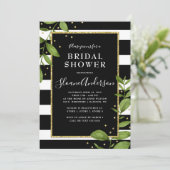 Schwarz-Weiß-Brautparty Einladung (Stehend Vorderseite)