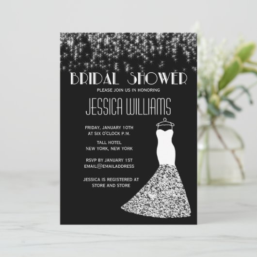 Schwarz-Weiß-Brautparty Einladung (Stehend Vorderseite)