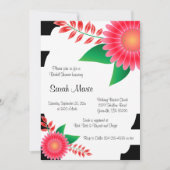 Schwarz-Weiß-Brautparty | Rosa Blume Einladung (Vorderseite)