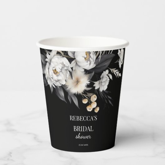 Schwarz-Weiß-Brautparty-Vorlage Pappbecher (Rückseite)