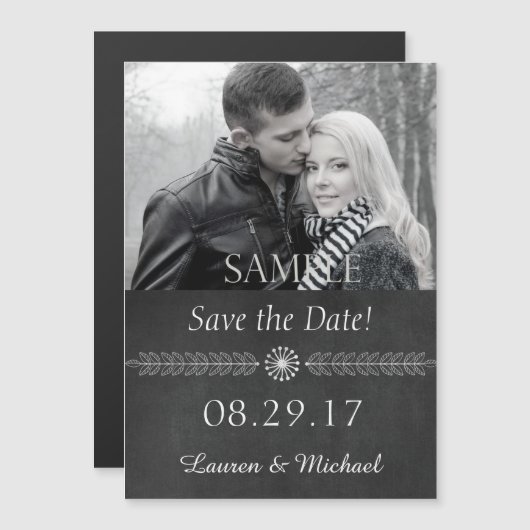 Schwarz-Weiß-Brett-Hochzeit Save the Date Magneteinladung (Vorne/Hinten)