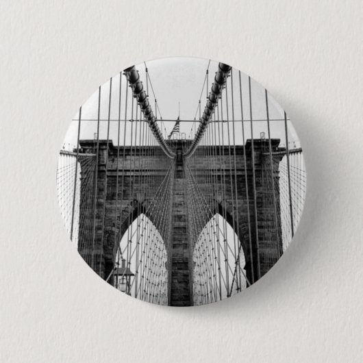 Schwarz-weiß Brooklyn Bridge New York Button (Vorderseite)