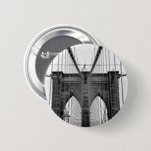 Schwarz-weiß Brooklyn Bridge New York Button (Vorne & Hinten)