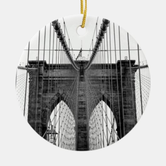 Schwarz-weiß Brooklyn Bridge New York Keramik Ornament (Vorne)