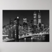 Schwarz-weiß Brooklyn Bridge New York Night Poster (Vorne)