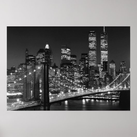 Schwarz-weiß Brooklyn Bridge New York Night Poster (Vorne)