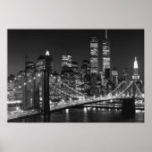 Schwarz-weiß Brooklyn Bridge New York Night Poster (Vorne)