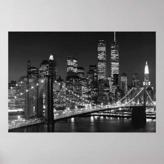 Schwarz-weiß Brooklyn Bridge New York Night Poster (Vorne)