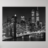 Schwarz-weiß Brooklyn Bridge New York Night Poster (Vorne)