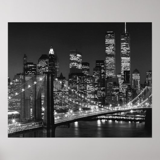 Schwarz-weiß Brooklyn Bridge New York Night Poster (Vorne)