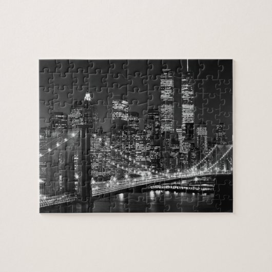 Schwarz-weiß Brooklyn Bridge New York Night Puzzle (Horizontal)