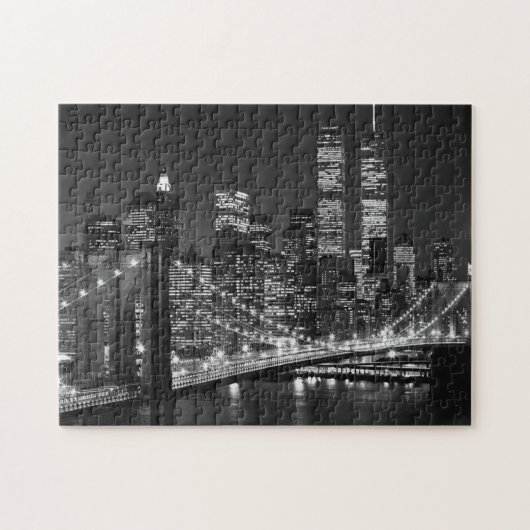 Schwarz-weiß Brooklyn Bridge New York Night Puzzle (Horizontal)