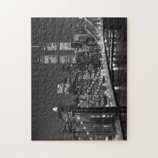 Schwarz-weiß Brooklyn Bridge New York Night Puzzle (Vertikal)