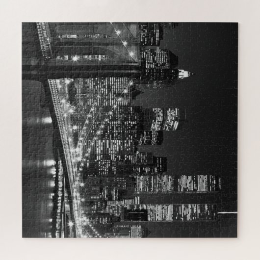 Schwarz-weiß Brooklyn Bridge New York Night Puzzle (Horizontal)