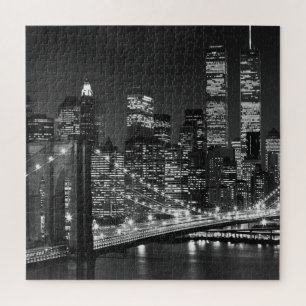 Schwarz-weiß Brooklyn Bridge New York Night Puzzle