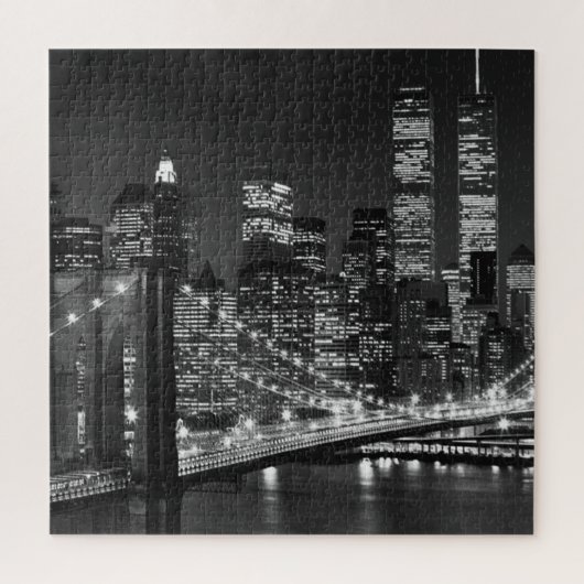 Schwarz-weiß Brooklyn Bridge New York Night Puzzle (Vertikal)