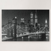 Schwarz-weiß Brooklyn Bridge New York Night Puzzle (Horizontal)