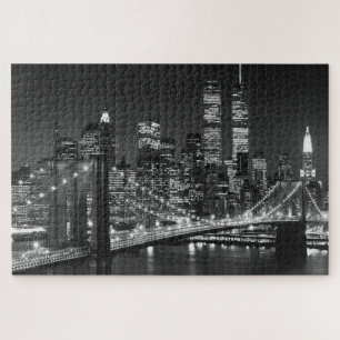 Schwarz-weiß Brooklyn Bridge New York Night Puzzle