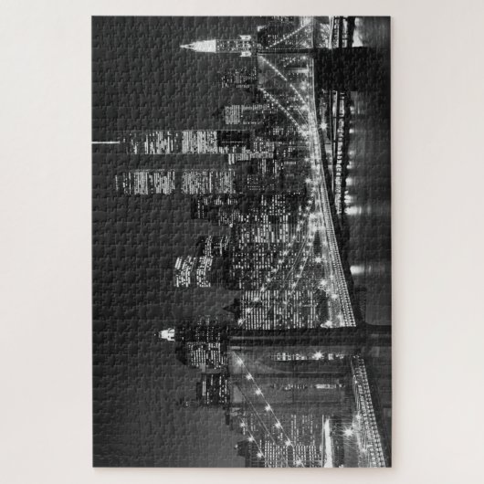 Schwarz-weiß Brooklyn Bridge New York Night Puzzle (Vertikal)