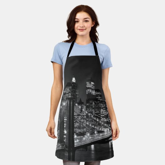 Schwarz-weiß Brooklyn Bridge New York Night Schürze (Getragen)