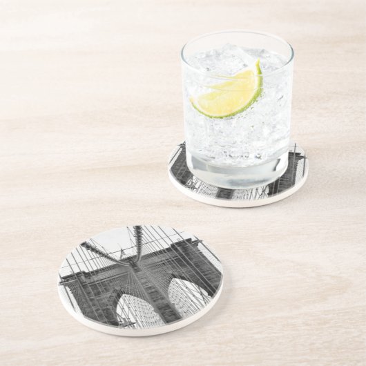 Schwarz-weiß Brooklyn Bridge New York Sandstein Untersetzer (Seite)