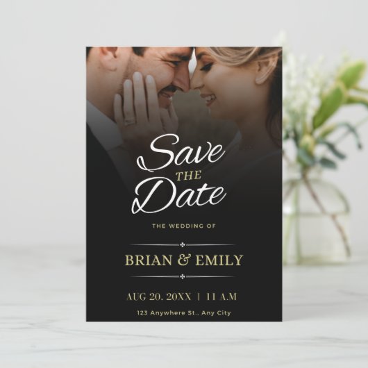 Schwarz-weiß Brown Modern Save the Date (Stehend Vorderseite)