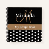 Schwarz-weiß Brown Monogram Polka Dot Rezept Notizblock (Vorderseite)