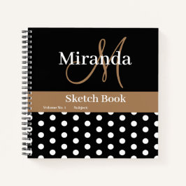 Schwarz-weiß Brown Monogram Polka Dots Sketch Notizblock