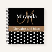 Schwarz-weiß Brown Monogram Script Polka Dots Notizblock (Vorderseite)