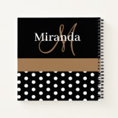 Schwarz-weiß Brown Monogram Script Polka Dots Notizblock (Rückseite)