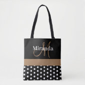 Schwarz-weiß Brown Monogram Script Polka Dots Tasche (Vorderseite)